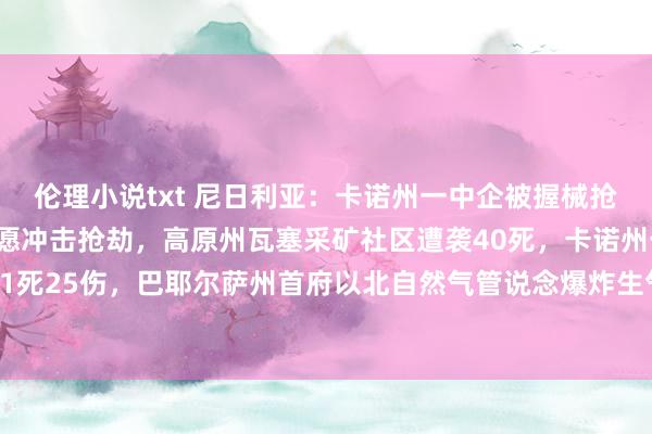 伦理小说txt 尼日利亚：卡诺州一中企被握械抢劫，阿比亚州中企遭请愿冲击抢劫，高原州瓦塞采矿社区遭袭40死，卡诺州一清真寺被袭致11死25伤，巴耶尔萨州首府以北自然气管说念爆炸生气，脑膜炎病例增多延长齐门过甚余23州